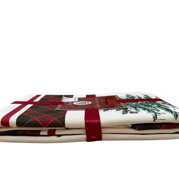 Spode Christmas Tree Tartan Holiday Tablecloth 60x120 Oblong New - Picture 7 of 14